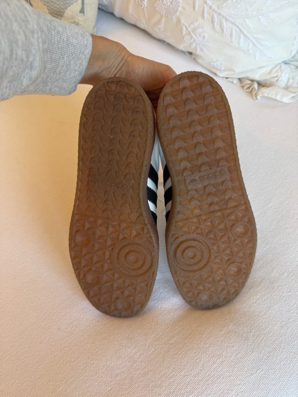 adidas samba White Sneakers with Black Stripes and Gum Sole - Picture 5 of 7